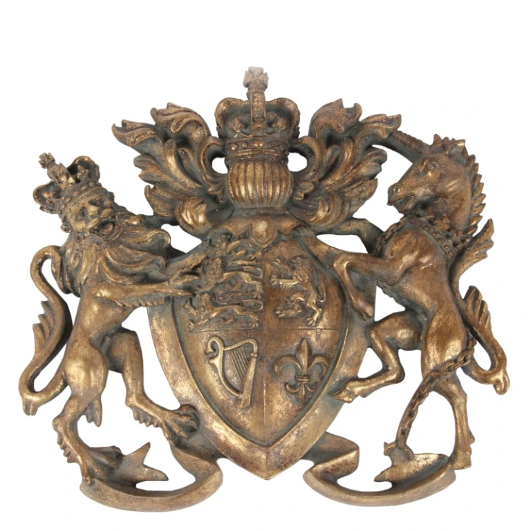 Ornamento de parede escudo de armas - dourado - 38 cm - resina artística