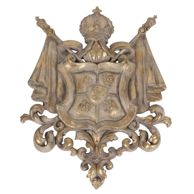 Placa de Parede Brasão - bege/ouro - 36,5 cm - resina sintética
