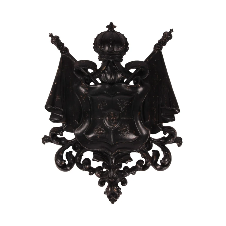 Ornamento de parede em forma de escudo - preto - 36,5 cm - resina sintética