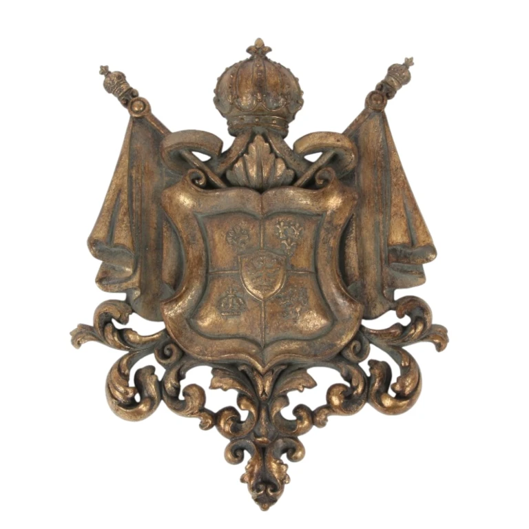 Ornamento de parede escudo de armas - dourado - 36,5 cm - resina artística