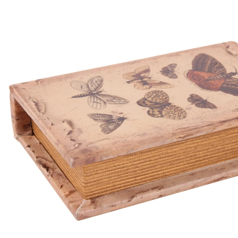 Caixa de armazenamento em forma de livro - 15 cm - bege - couro sintético