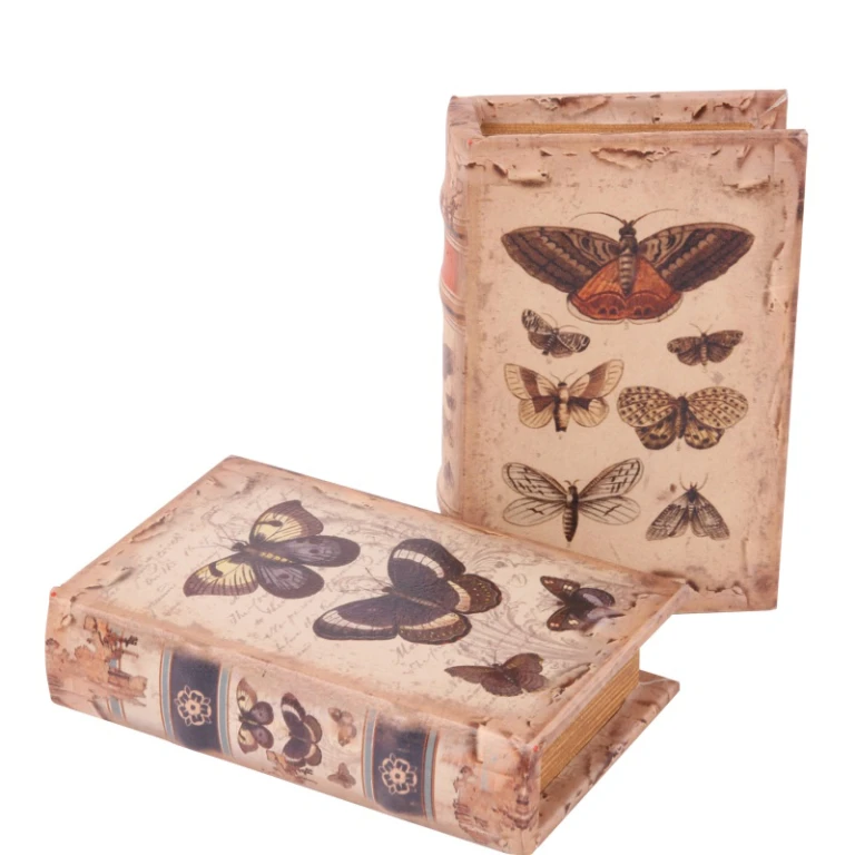 Caixa de armazenamento em forma de livro - 15 cm - bege - couro sintético