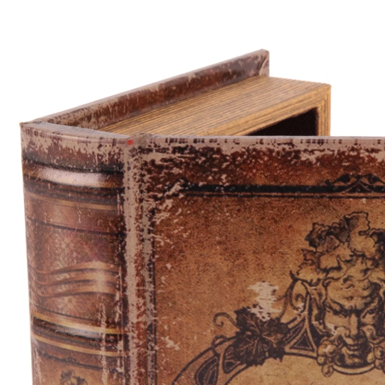 Caixa de armazenamento em forma de livro - 20 x 14 x 4 cm - marrom - couro sintético