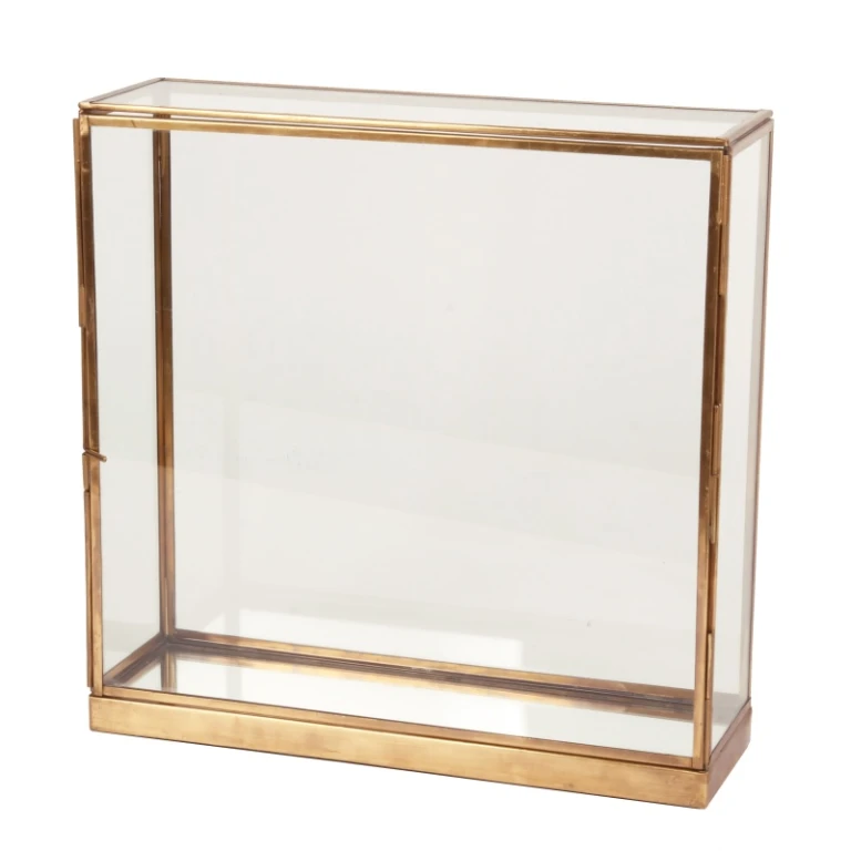 Display Box - Brass and Glass - Gold - 24x24x8 cm - 1 Piece