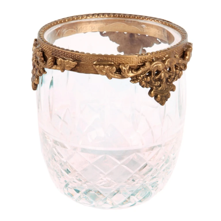 Porta-velas - dourado - latão & vidro - 10 cm