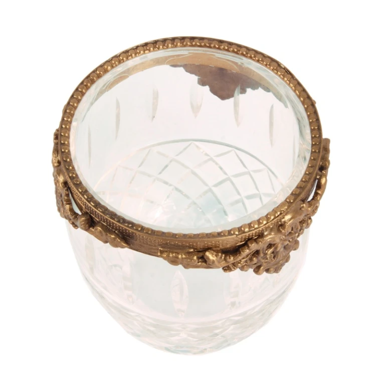 Porta-velas - dourado - latão & vidro - 10 cm