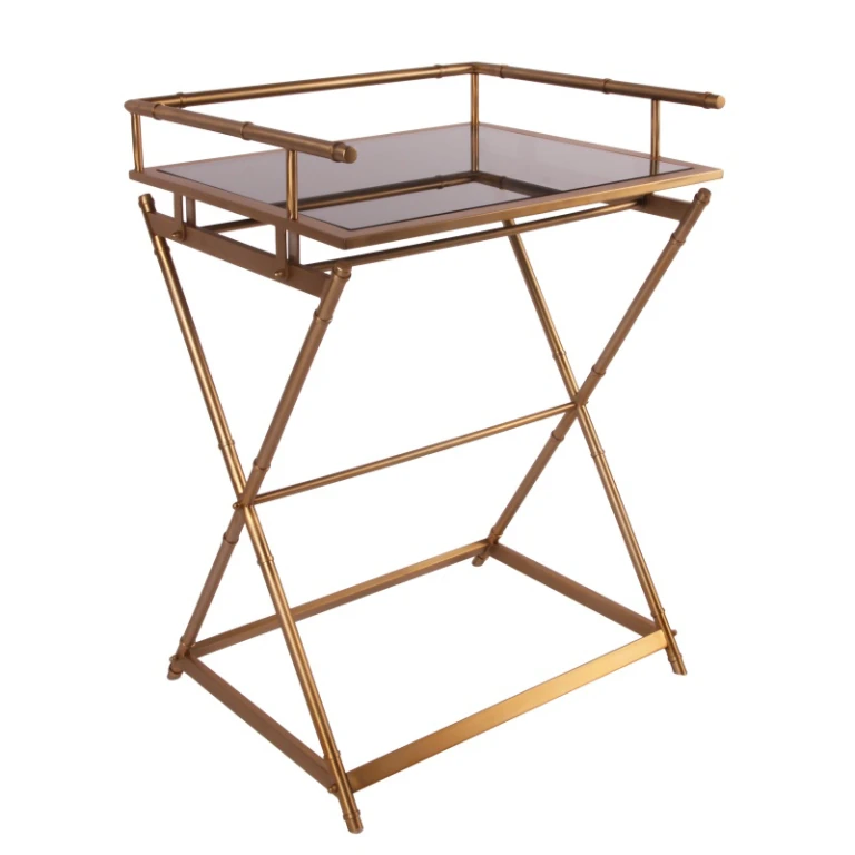 Mesa de serviço - dourado - vidro & aço - 85 cm