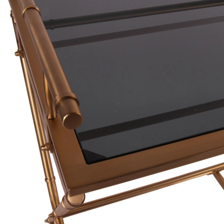 Mesa de serviço - dourado - vidro & aço - 85 cm