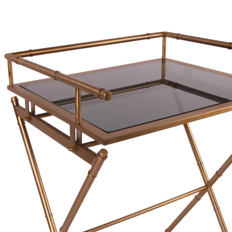 Mesa de serviço - dourado - vidro & aço - 85 cm