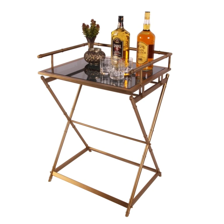 Mesa de serviço - dourado - vidro & aço - 85 cm