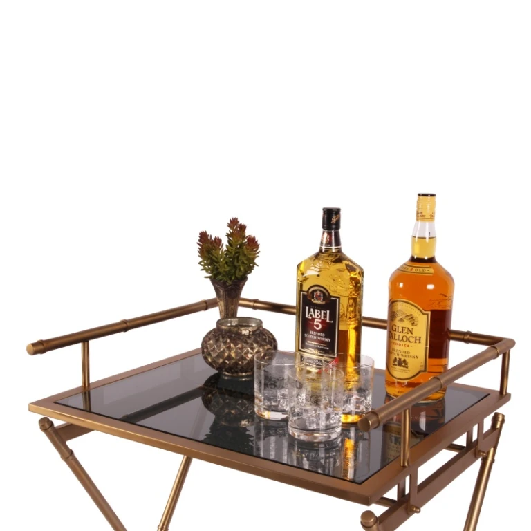 Mesa de serviço - dourado - vidro & aço - 85 cm