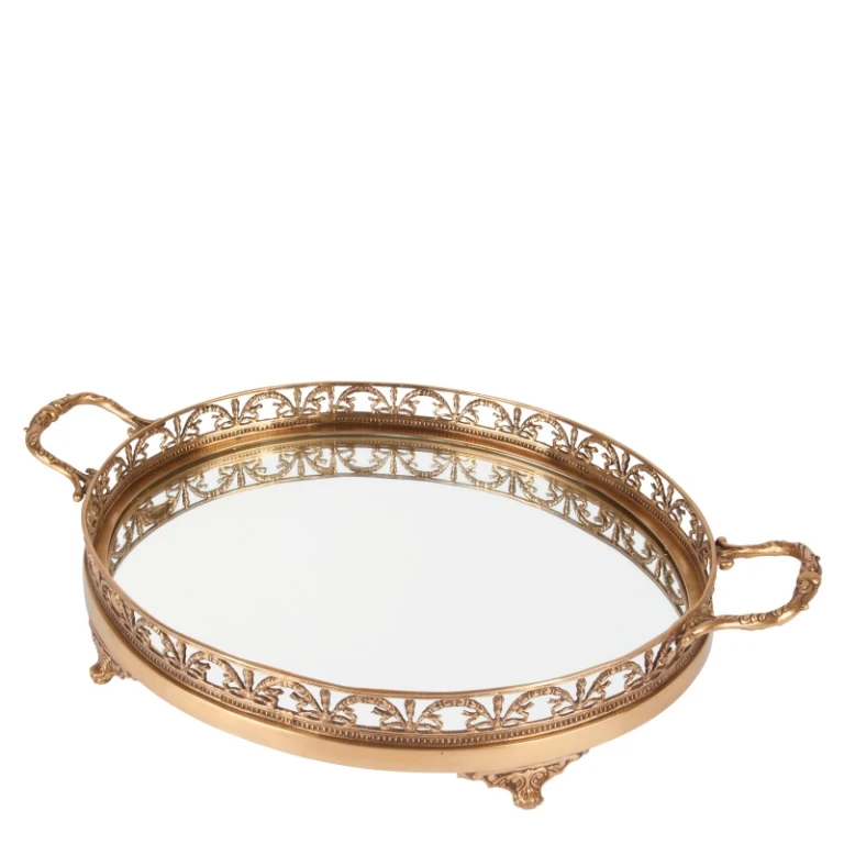 Bandeja de latão dourado com espelho - 50 cm