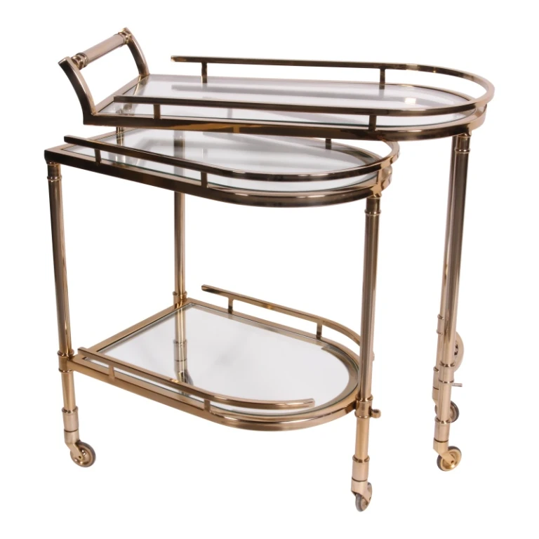 Carrinho de bar - dourado - vidro & aço - 83 cm