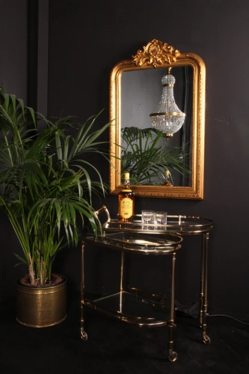Carrinho de bar - dourado - vidro & aço - 83 cm