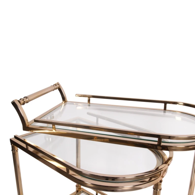 Carrinho de bar - dourado - vidro & aço - 83 cm