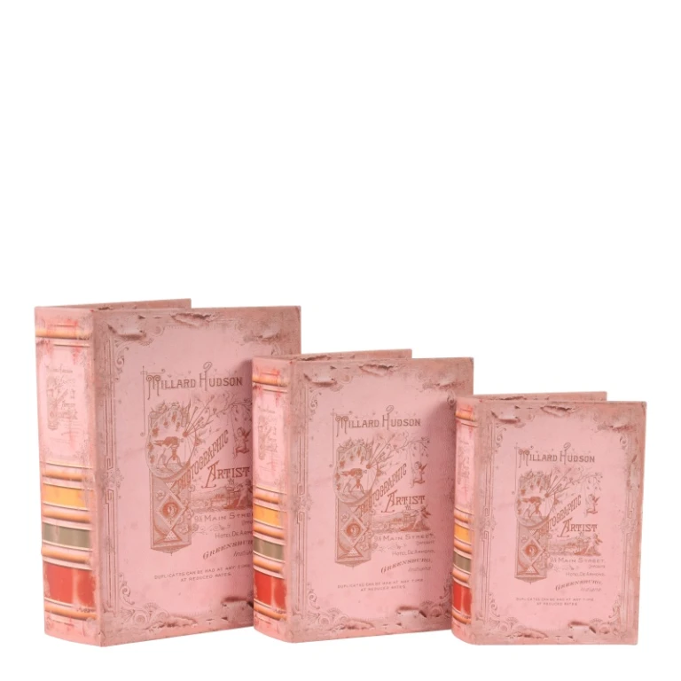 Caixa de Livro Hudson - 20 cm - rosa - couro sintético