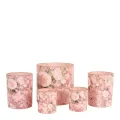 Waxinelichthouder bloemenprint - 12,5 cm - roze - glas
