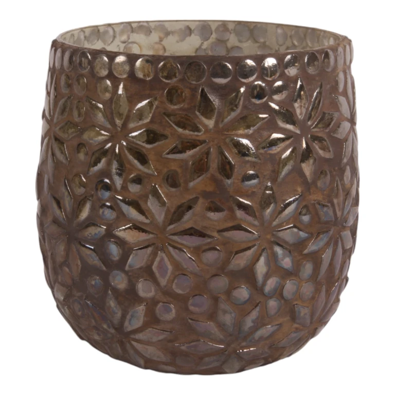 Porta-velas Mozaico Flor - marrom - vidro - 12 cm