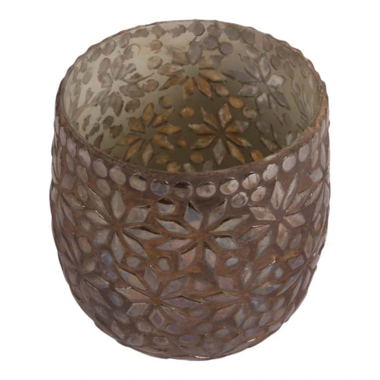 Porta-velas Mozaico Flor - marrom - vidro - 12 cm