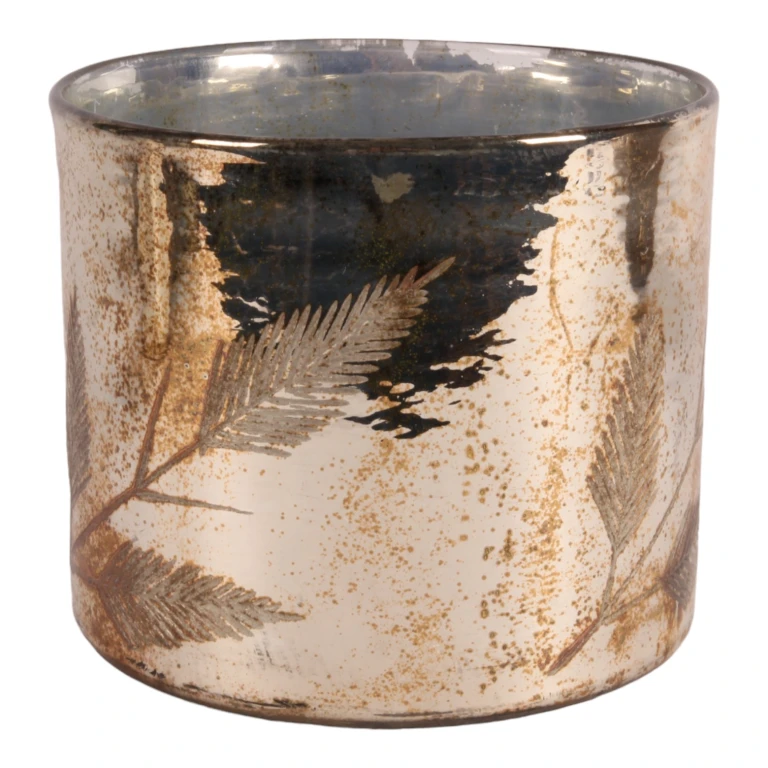 Porta-velas de folhas - prata - vidro - 18 cm - 1 peça