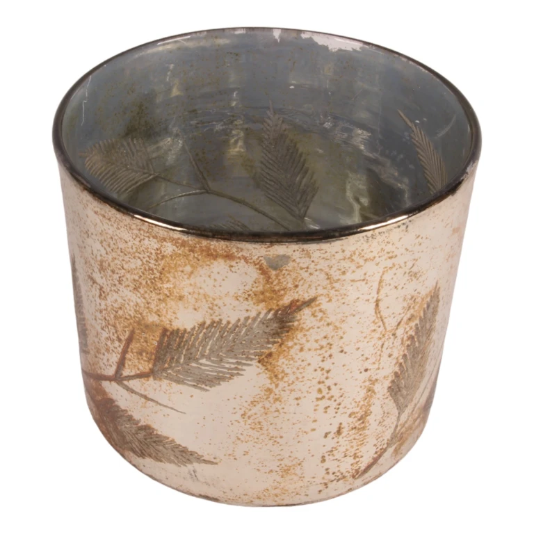 Porta-velas de folhas - prata - vidro - 18 cm - 1 peça