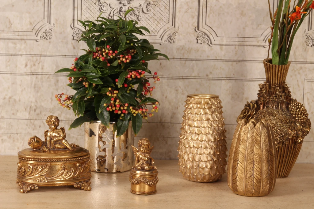 Porta-velas de flores - dourado - vidro - 18 cm