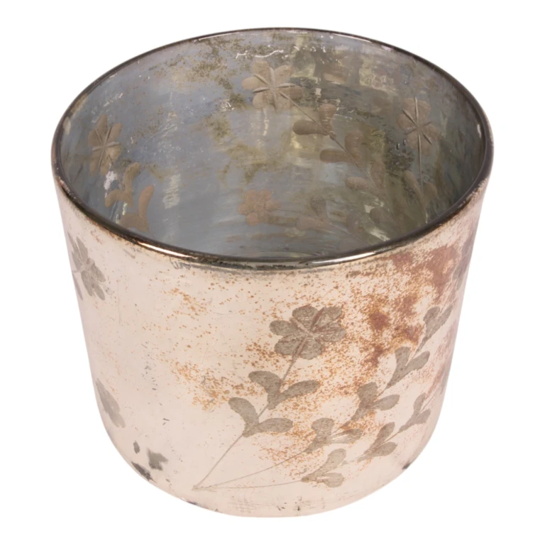 Porta-velas de flores - dourado - vidro - 18 cm