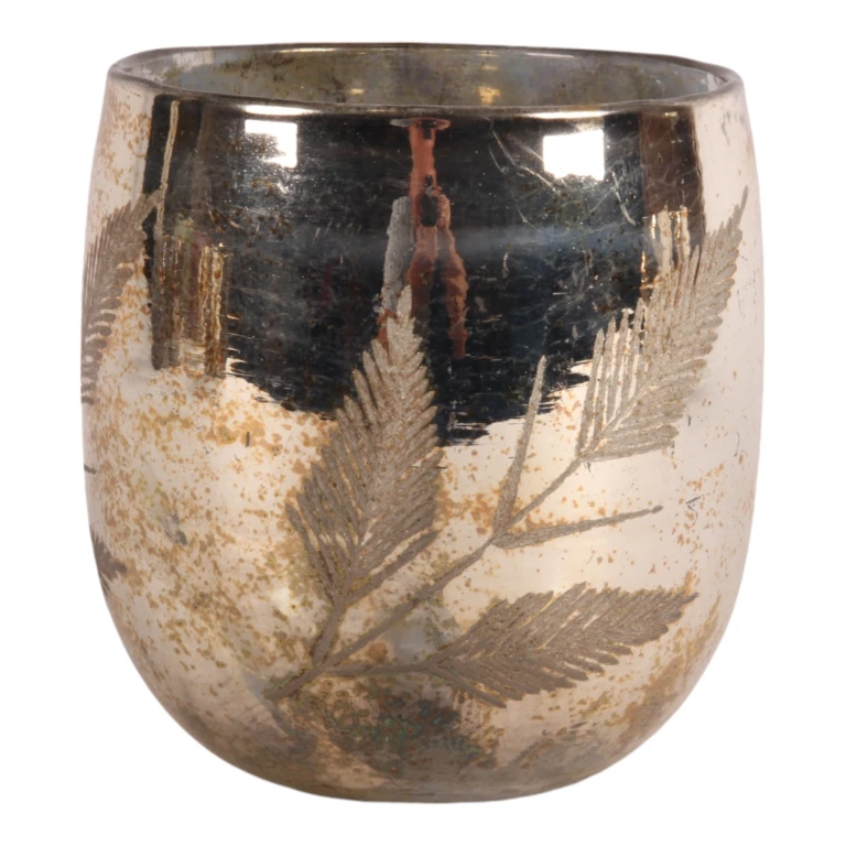 Porta-velas de folhas - 16 cm - dourado - vidro