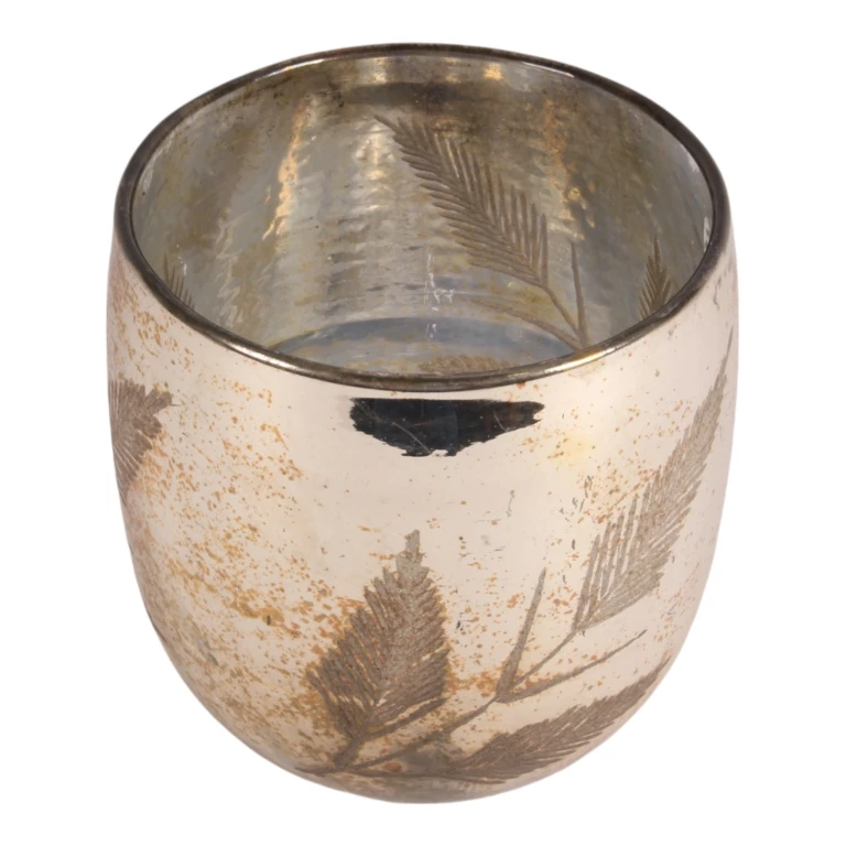 Porta-velas de folhas - 16 cm - dourado - vidro