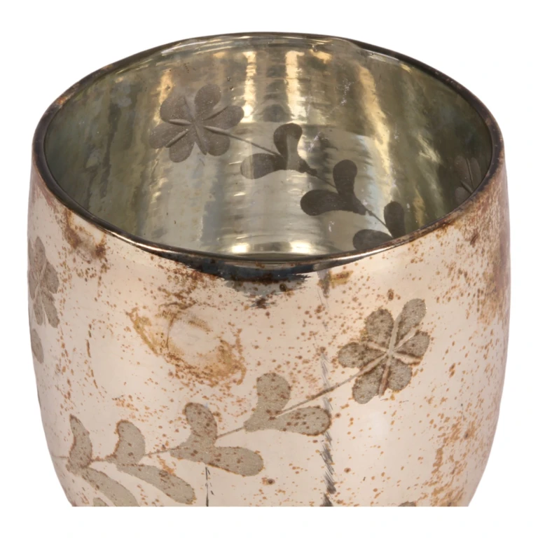 Porta-velas Flores - dourado - vidro - 16 cm
