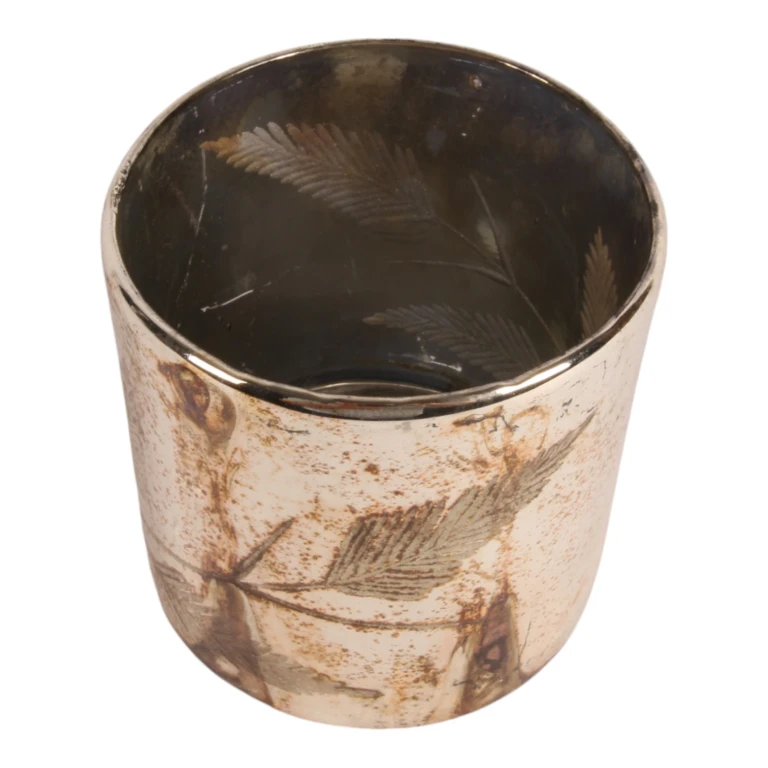 Porta-velas Folhas - prata - vidro - 12 cm