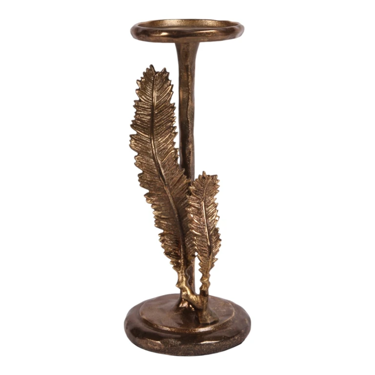 Castiçal Penas - 28 cm - dourado - alumínio