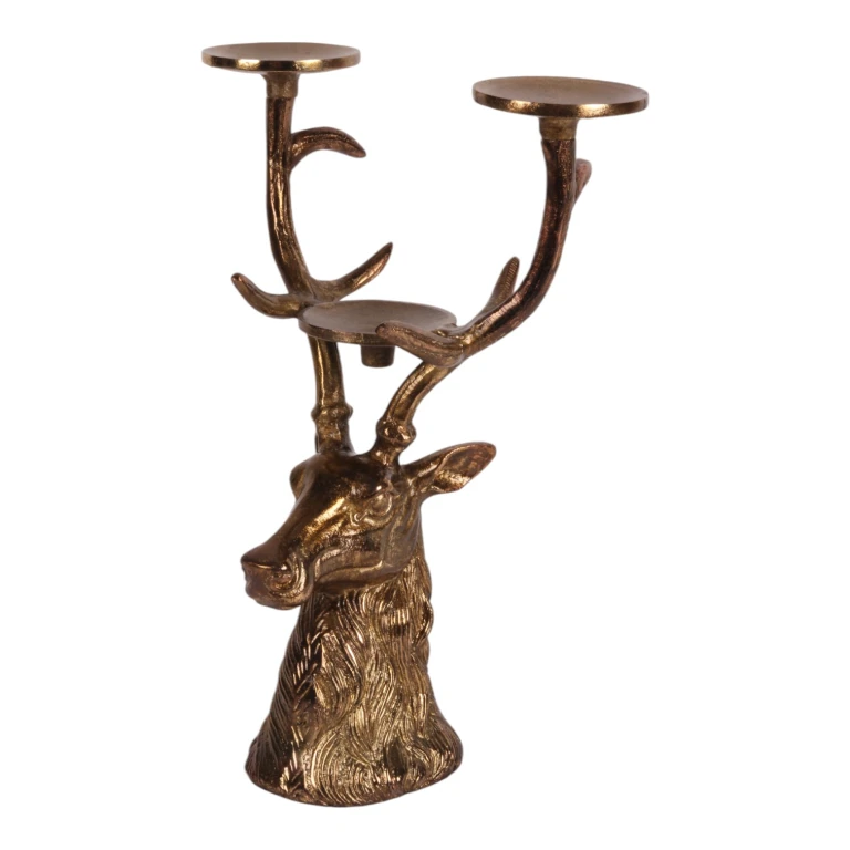 Castiçal Cervo - 36 cm - dourado - alumínio