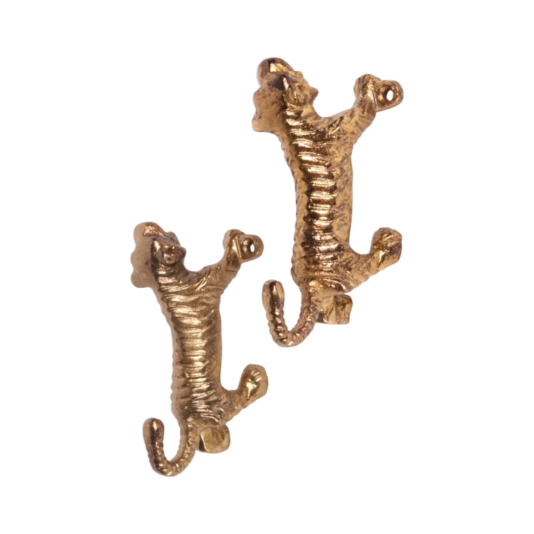 Gancho de parede tigre - 12 cm - dourado - alumínio