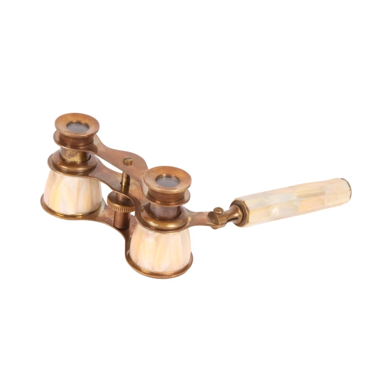 Binóculo decorativo - dourado/branco - latão - 18 cm