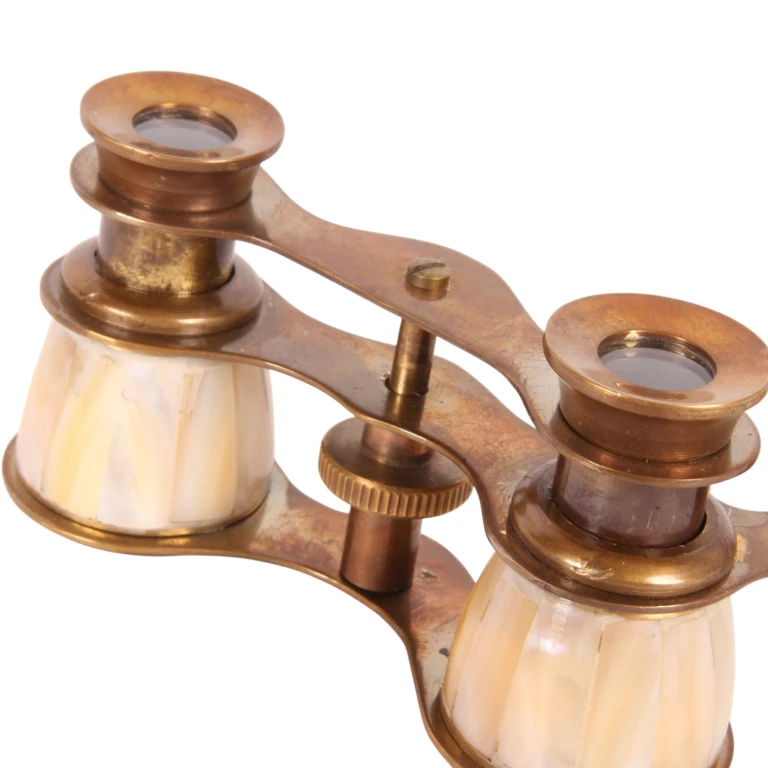 Binóculo decorativo - dourado/branco - latão - 18 cm