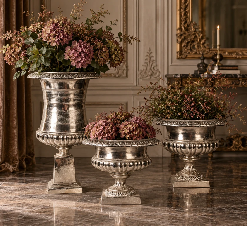 Vaso de Flores Estilo Holandês - 48 cm - Prata - Alumínio