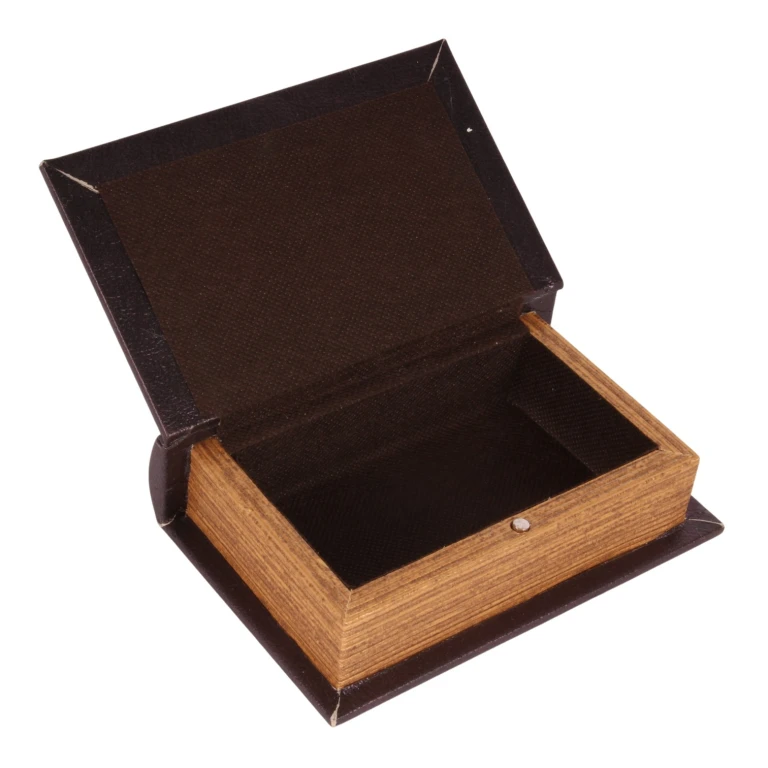 Caixa de armazenamento em forma de livro - 15 cm - preto - couro sintético