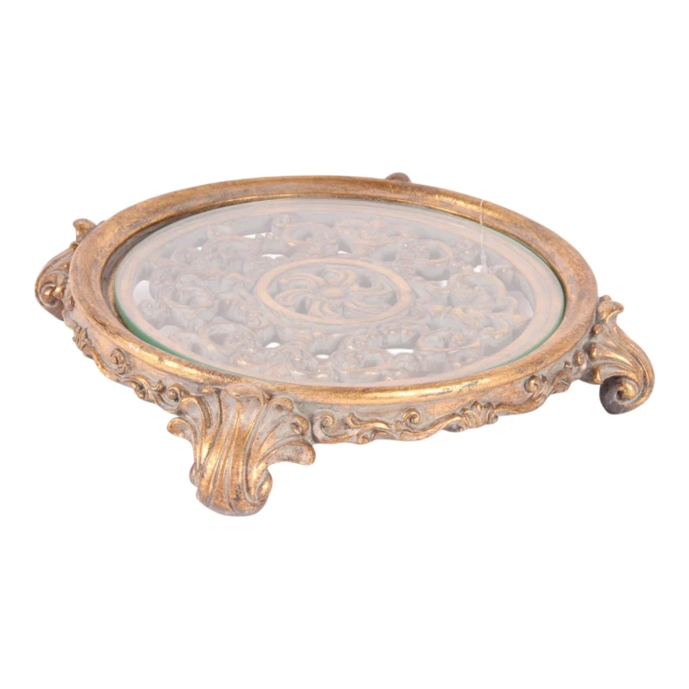 Bandeja de bolo 29 cm - dourada - resina sintética