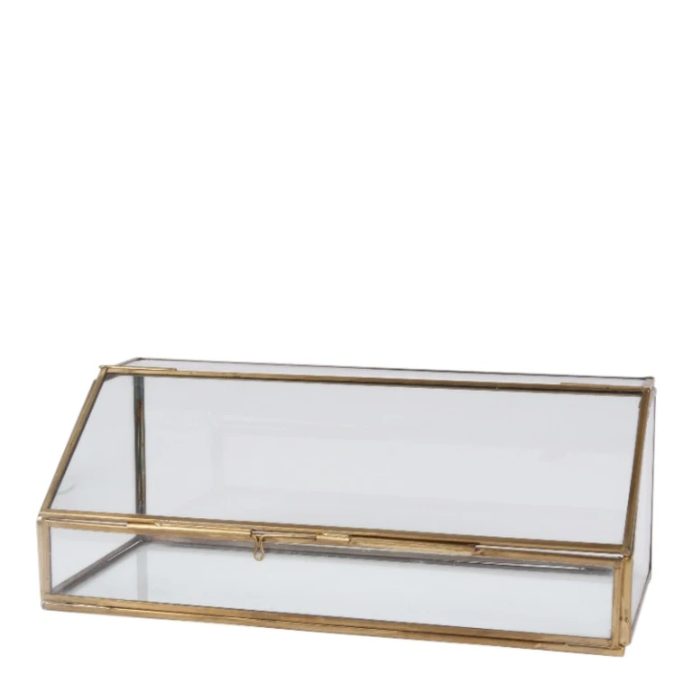 Caixa de exibição - dourado - cobre e vidro - 30 x 12 cm - 1 unidade