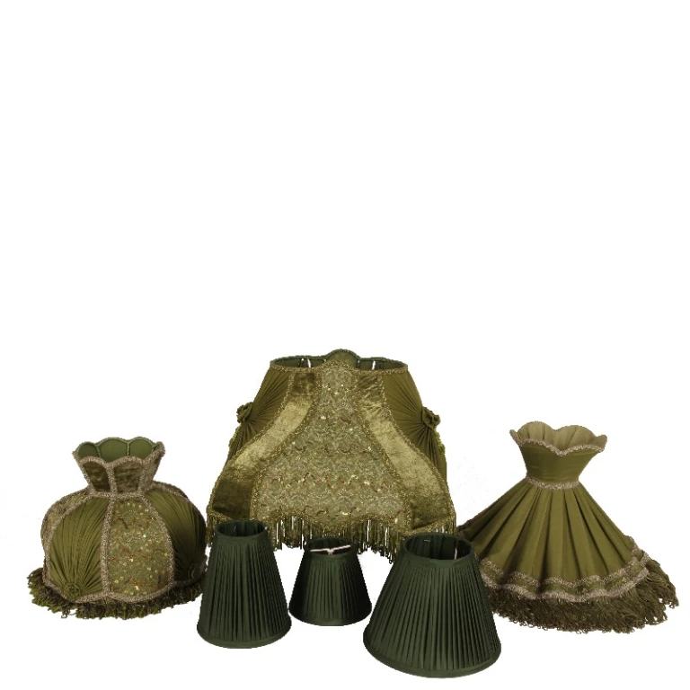 Abajur Vitoriano Retangular - 40 cm - Verde - Tecido