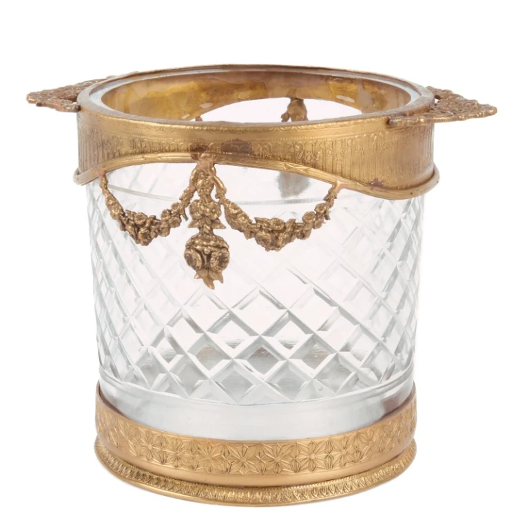 Suporte para garrafas - dourado - 15 cm - latão e vidro