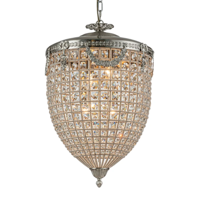 Lustre de Estilo Holandês Empire - 65 cm - Prata - Ferro & Vidro