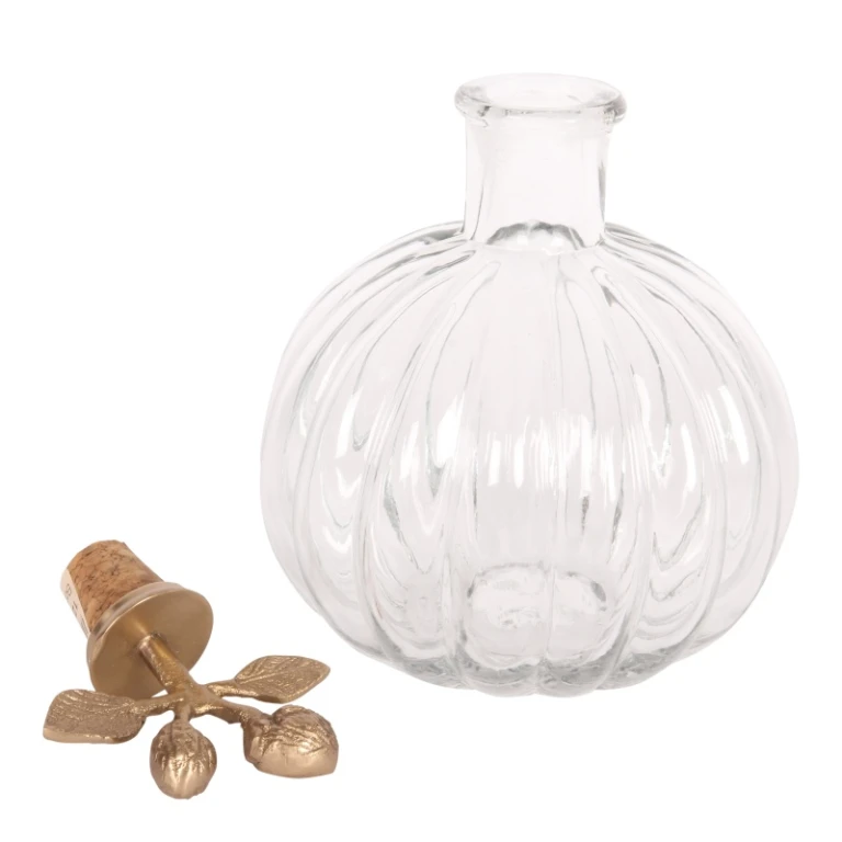 Garrafa decorativa com tampa - 19 cm - amarelo - latão e vidro