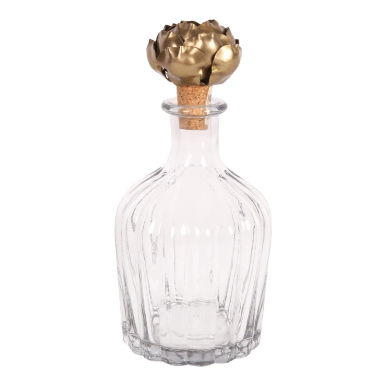 Frasco decorativo com tampa de rosa - 20 cm - dourado - madeira