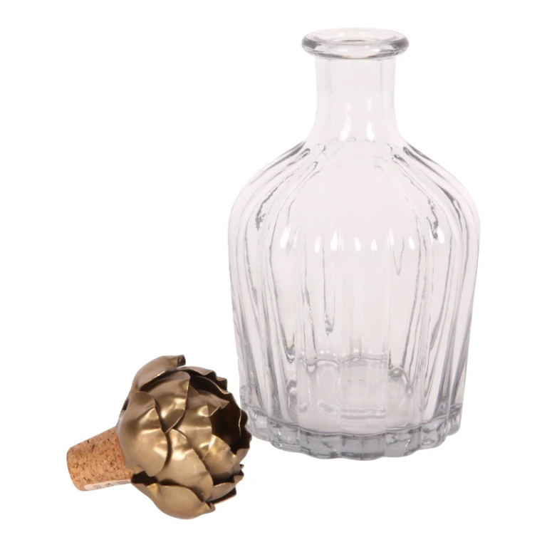 Frasco decorativo com tampa de rosa - 20 cm - dourado - madeira