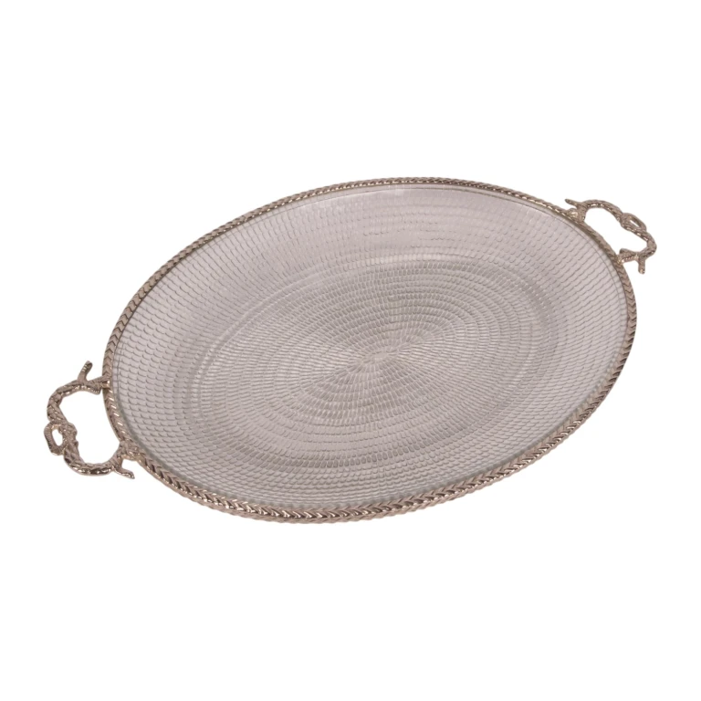 Bandeja de latão e vidro - dourado - 39 cm