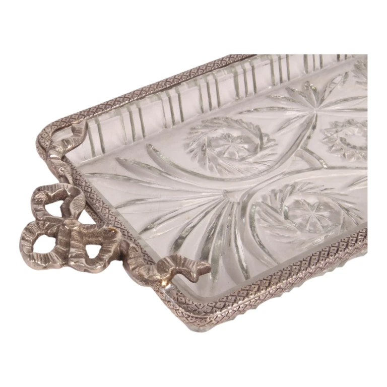 Bandeja de latão e vidro - prata - 33 x 16 cm