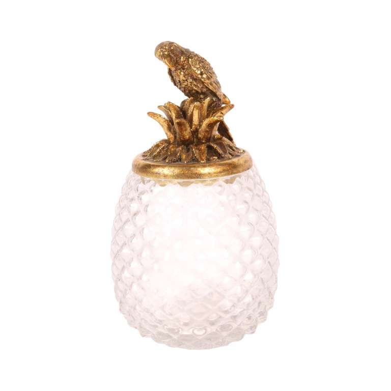 Vaso decorativo com tampa - papagaio - dourado - 22 cm - 1 unidade