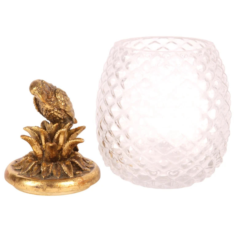 Vaso decorativo com tampa - papagaio - dourado - 22 cm - 1 unidade